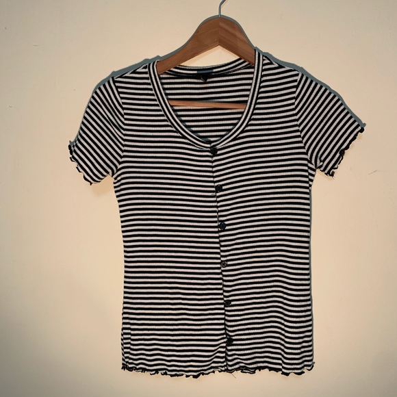 Petite striped tee with lettuce hem - Picture 3 of 5